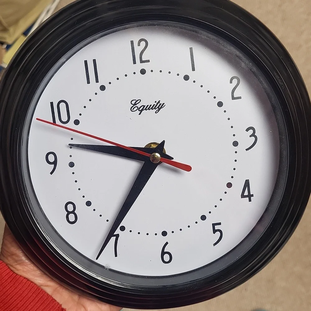 Black Wall Clock Equity Used Gently Approx 8